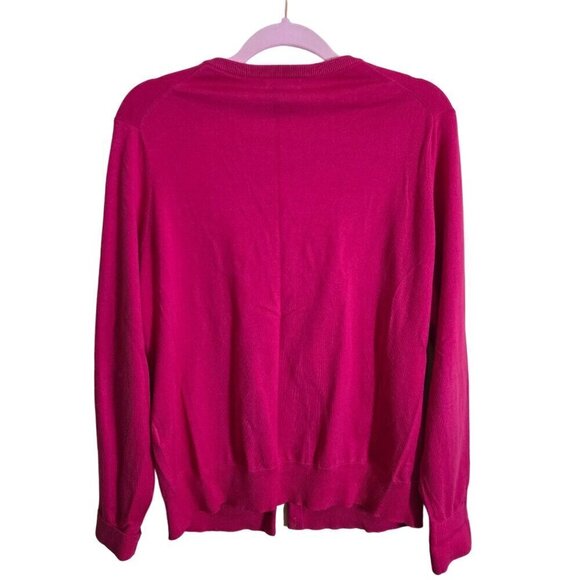 Lands' End Fuchsia Cotton Blend Crewneck Cardigan Sweater Size L - Picture 2 of 5